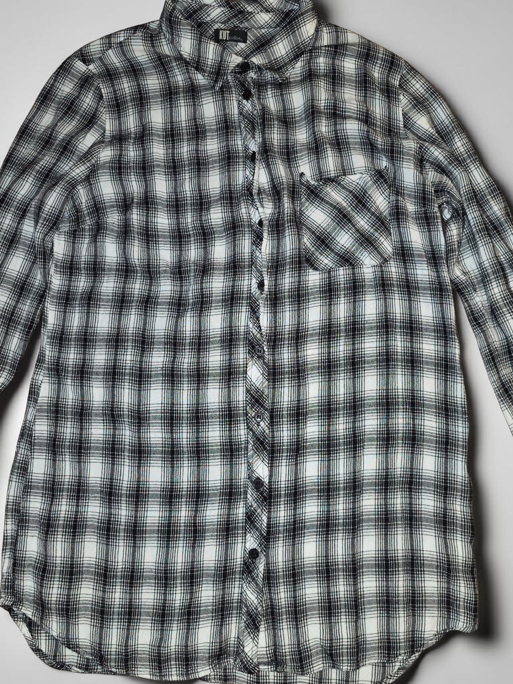 Kut From The Kloth Black & White Plaid Button-Up Shirt